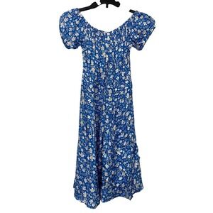 Capulet Women Milkmaid Off Shoulder Small Midi Tiered Blue Dress Floral Sundress